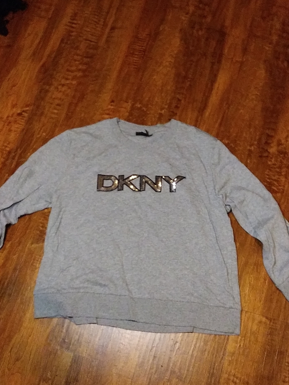 DKNY Light Gray Crewneck Sweatshirt with Metallic Logo